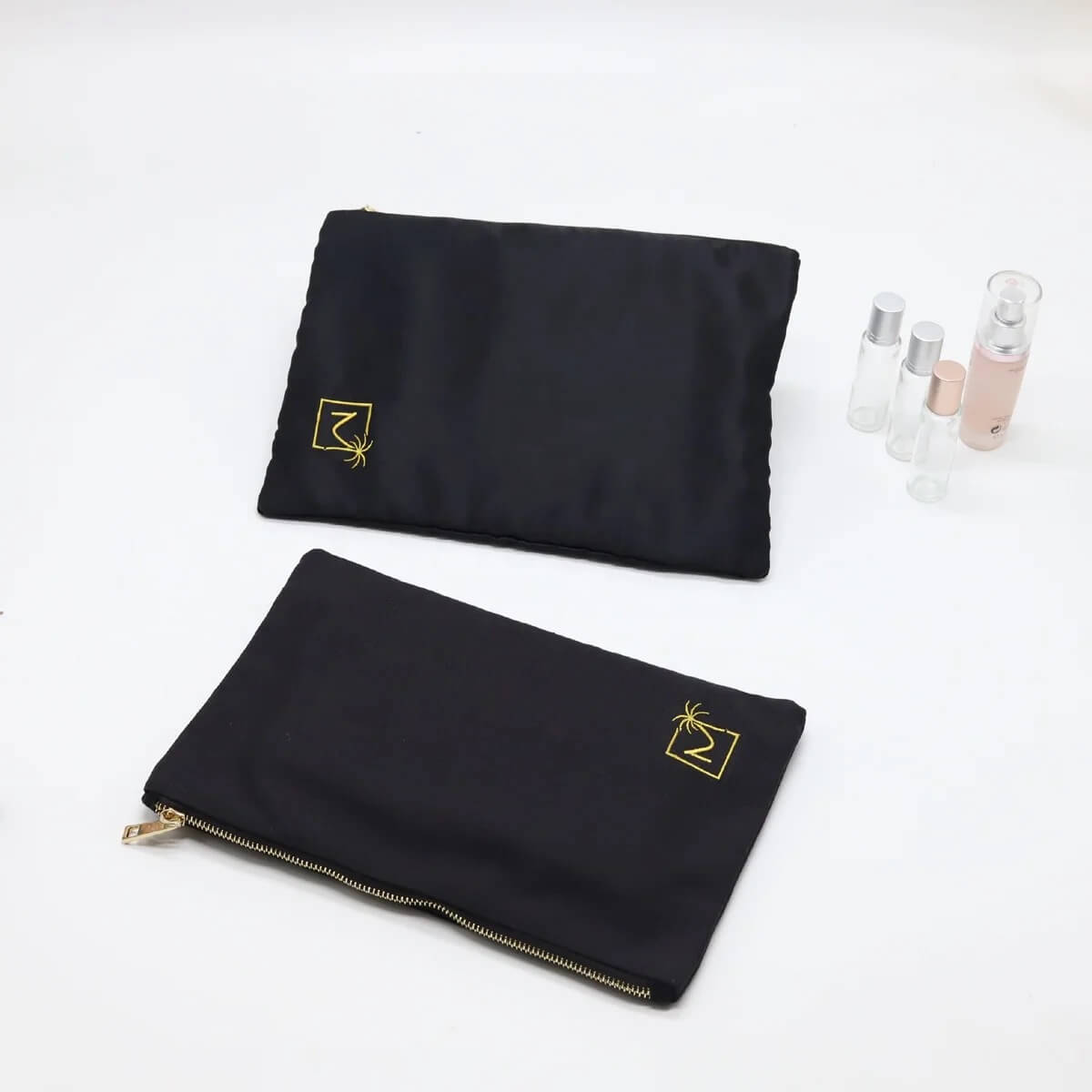 Cotton Canvas Zipper Portable Lipstick Cosmetic Bags Black Luxury Face Cream Skin Care Serum Canvas Makeup Cosmetic Pouch