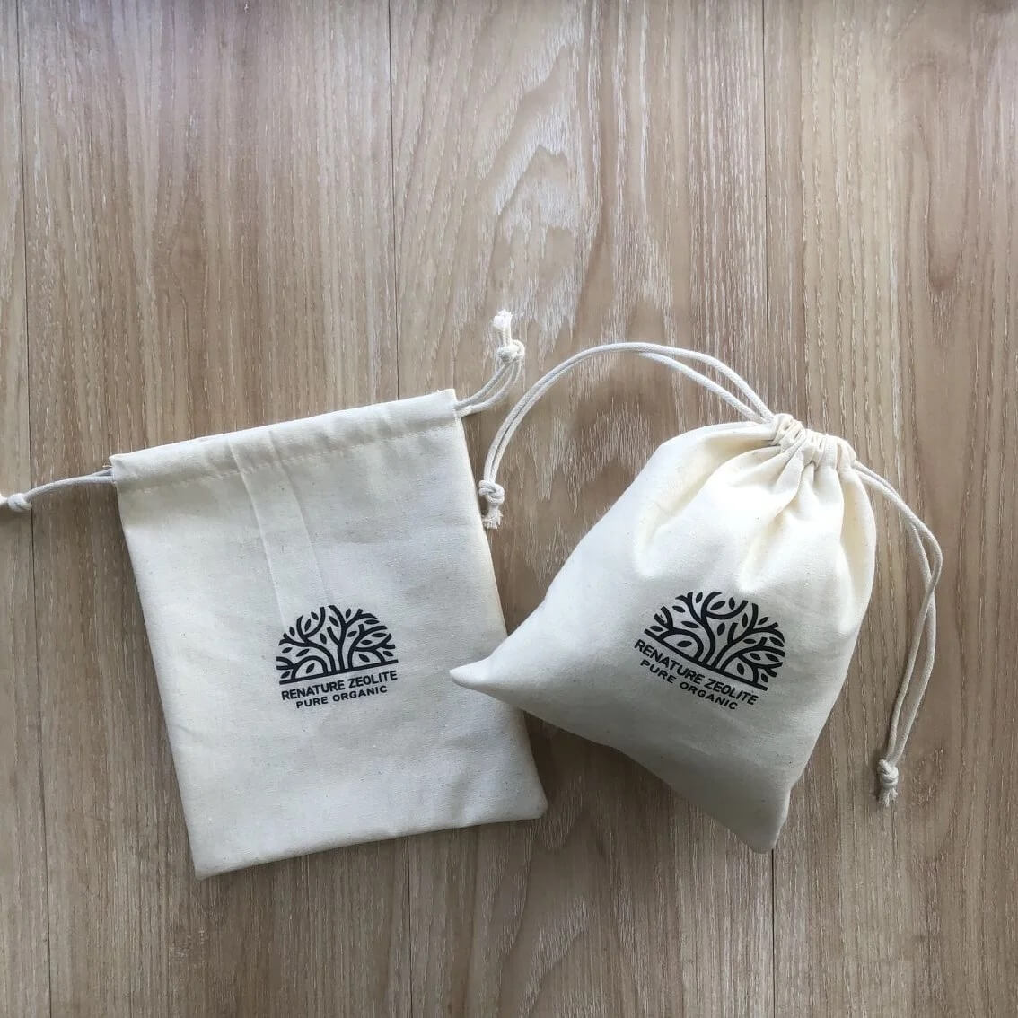 Custom Logo Natural Cotton Pouch Screen Printed Cotton Linen Grey Fabric Gift Drawstring Packaging Cosmetic Bag 10*12