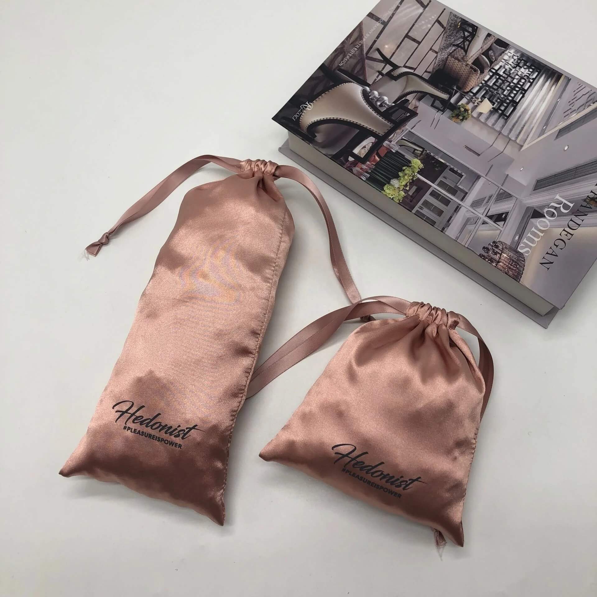 Colorful Custom Logo Printed Small Jewelry Faux Silk Packing Bag High End Drawstring Gift Silk Bag