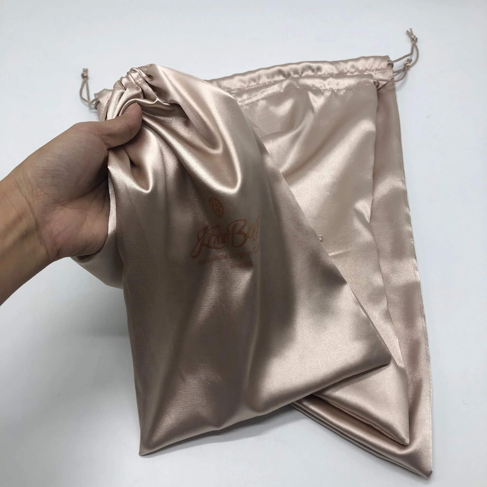 Colorful Custom Logo Printed Small Jewelry Faux Silk Packing Bag High End Drawstring Gift Silk Bag
