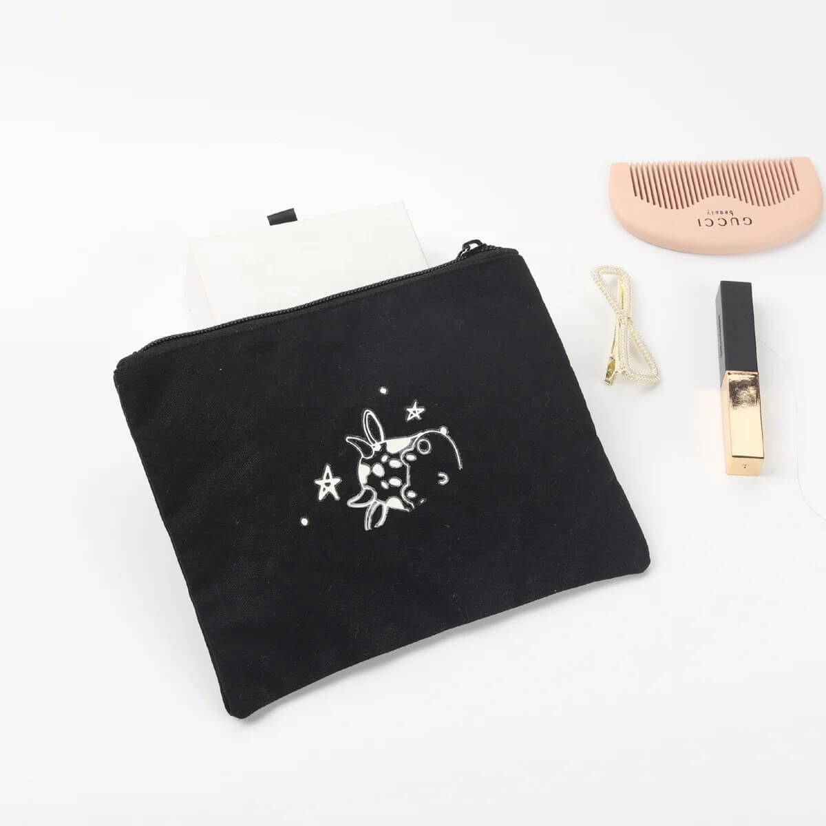 Custom Eco Friendly Women 10oz Cosmetic Pouches Zip Lock Bag Natural 100% Cotton Canvas Zipper Pouch