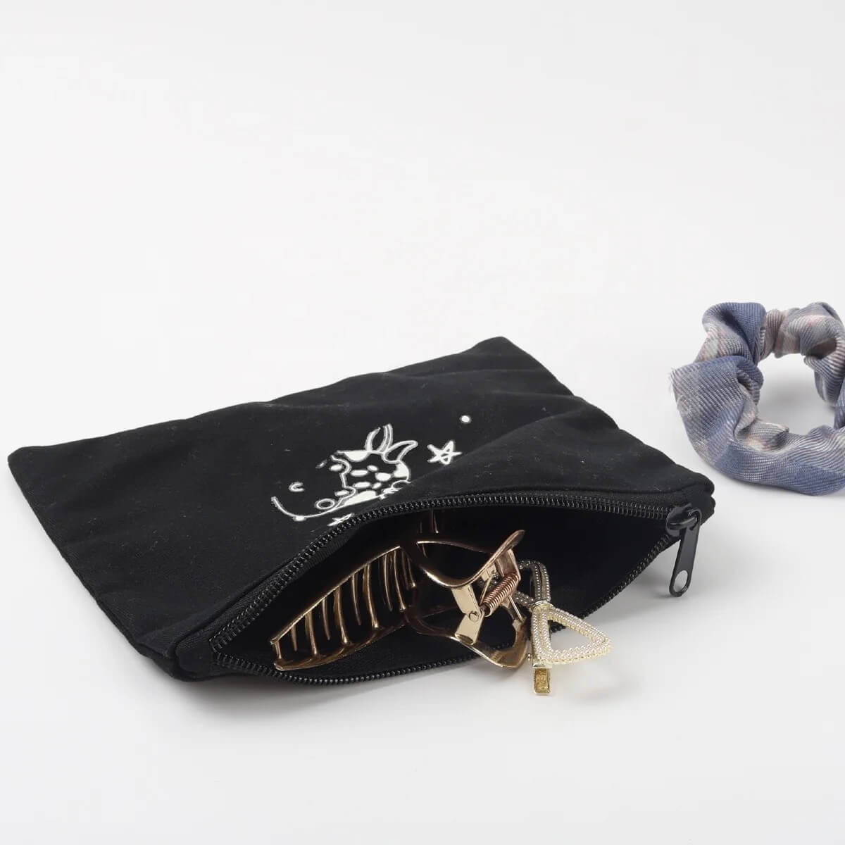Custom Eco Friendly Women 10oz Cosmetic Pouches Zip Lock Bag Natural 100% Cotton Canvas Zipper Pouch
