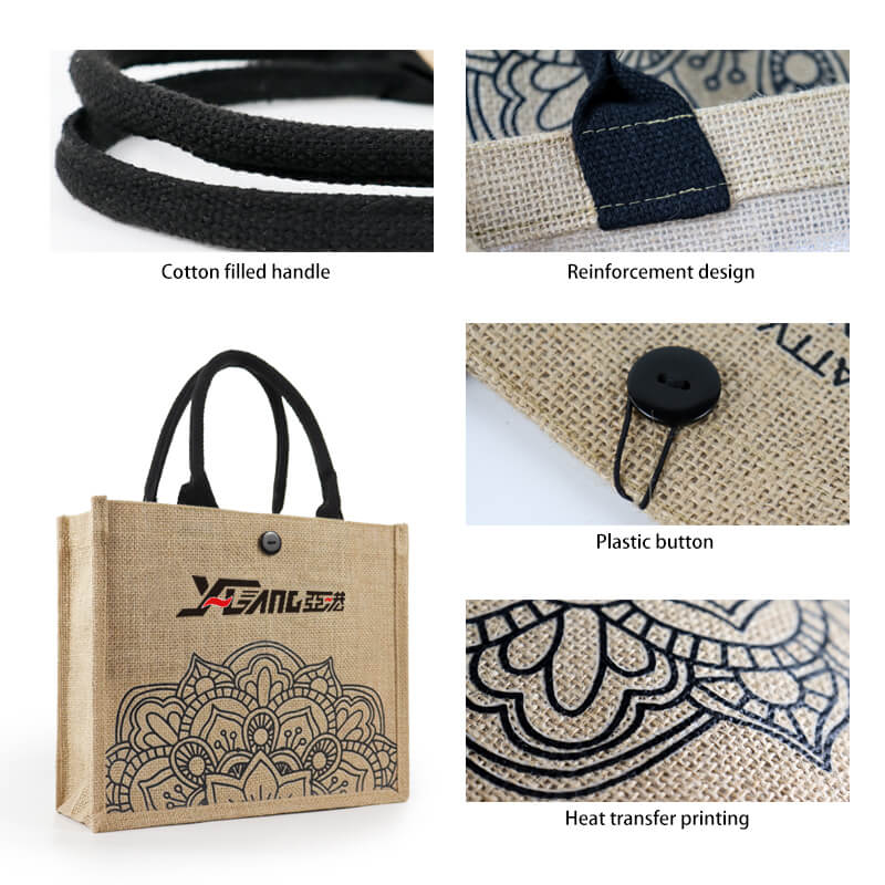 Wholesale Custom Printing Logo Natural Gunny Eco Friendly Jute Tote Bag Recycle Foldable Jute Shopping Bag