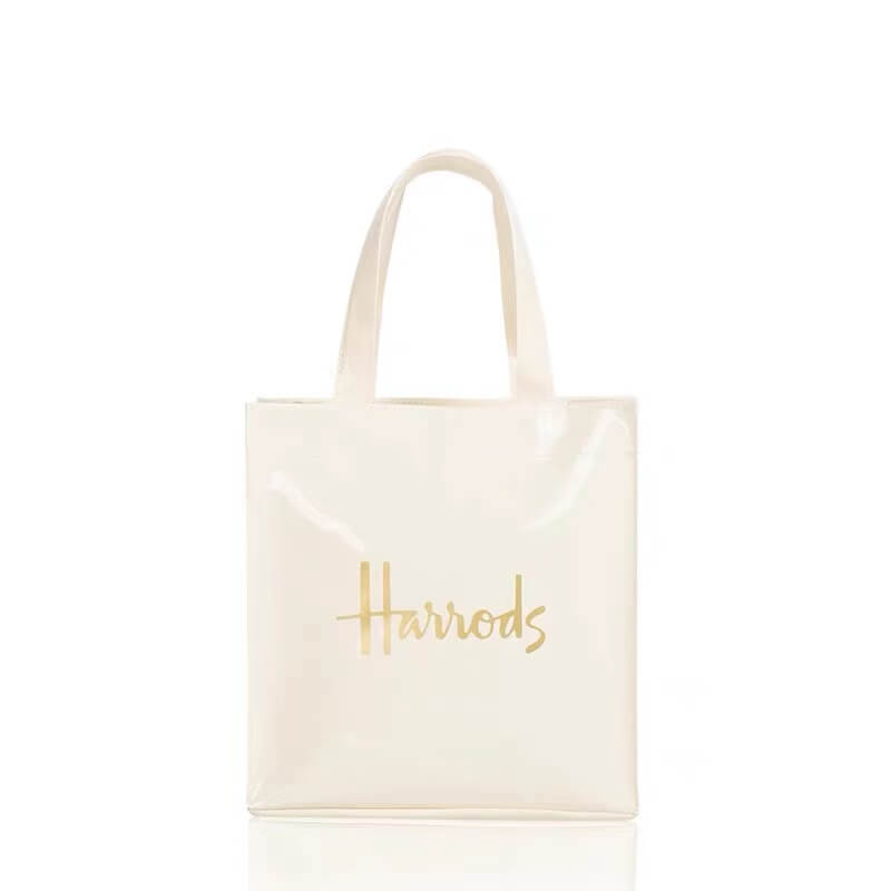 Custom high quality logos pvc shopping bags reusable bag tote fashion leather pvc plastic tote bag
