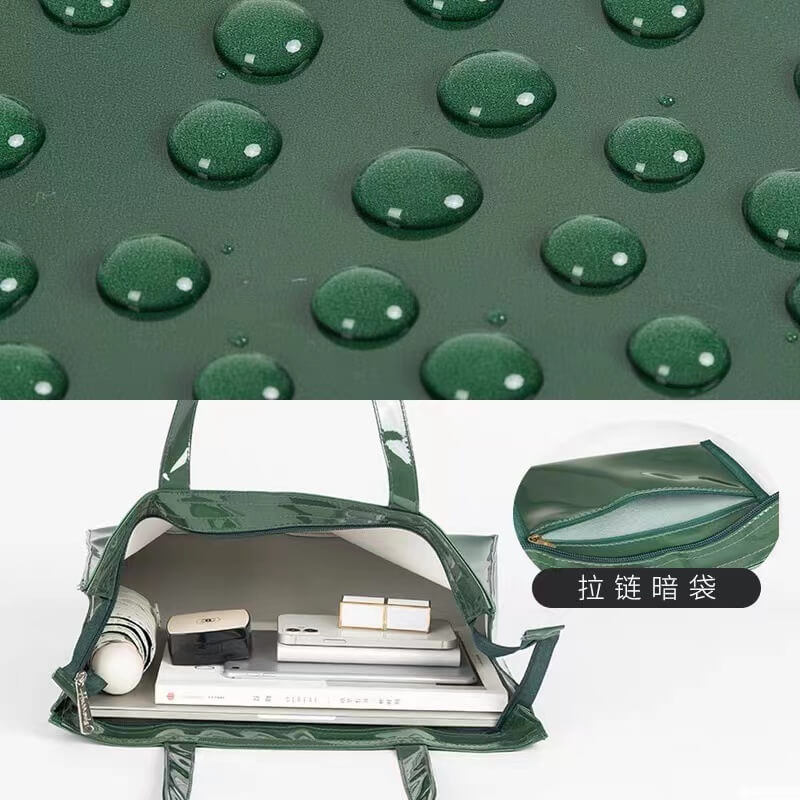 Fashion Women Custom Clear Zipper Shopping Tote Shiny PVC Bag Transparent