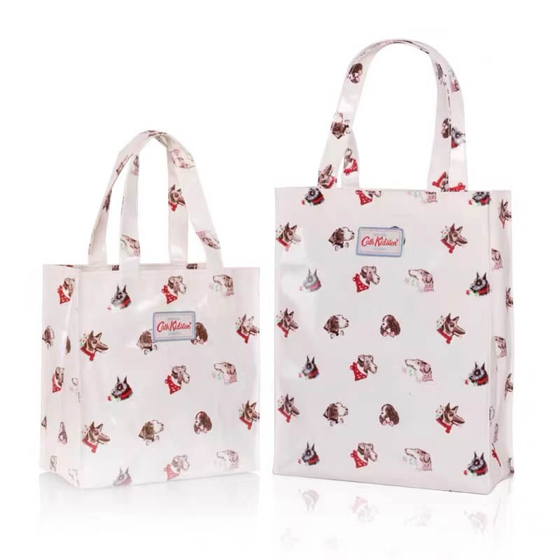 Fashion high quality shiny PVC coated medium cotton shopping tote bag | Oilcloth tote bag