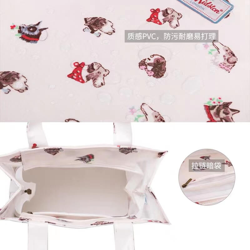 Fashion high quality shiny PVC coated medium cotton shopping tote bag | Oilcloth tote bag