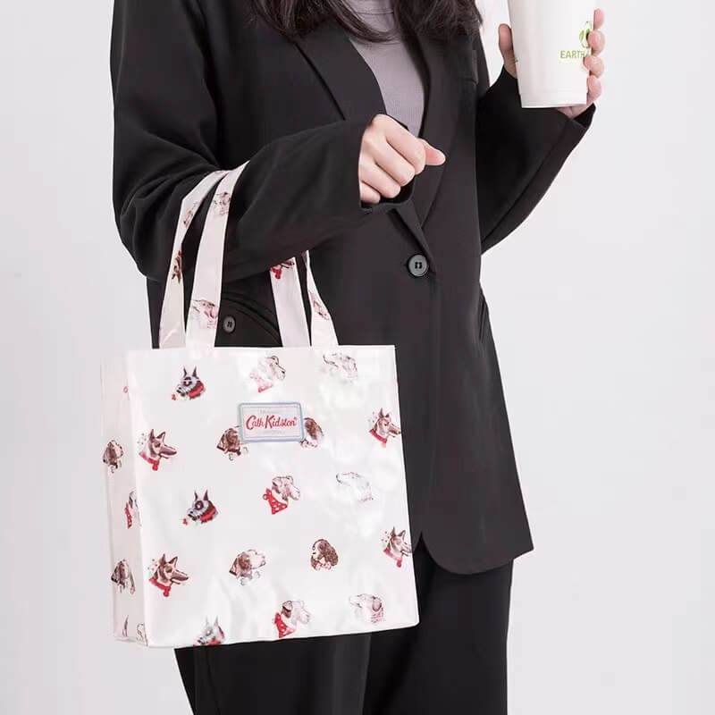 Fashion high quality shiny PVC coated medium cotton shopping tote bag | Oilcloth tote bag