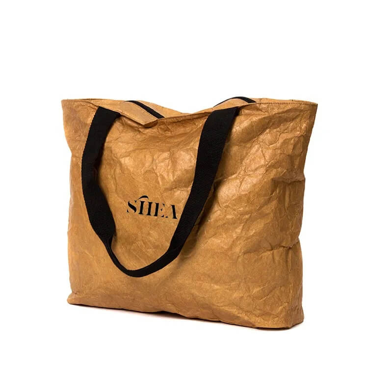 Custom Printed Logo Oem Waterproof Washable Dupont Tyvek Kraft Paper Market Tote Shopping Bag