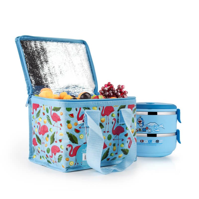 Custom laminated pp woven tote bag new recycle food delivery double decker insulated large tote lunch cooler bag