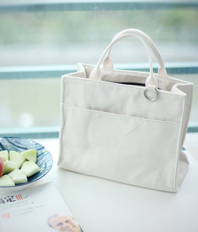New Lunch Bag Canvas Lunch Box Picnic Tote Cotton Cloth Small Handbag Pouch Dinner Container Food Storage Bags For Office Lady
