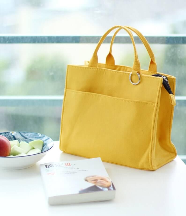 New Lunch Bag Canvas Lunch Box Picnic Tote Cotton Cloth Small Handbag Pouch Dinner Container Food Storage Bags For Office Lady