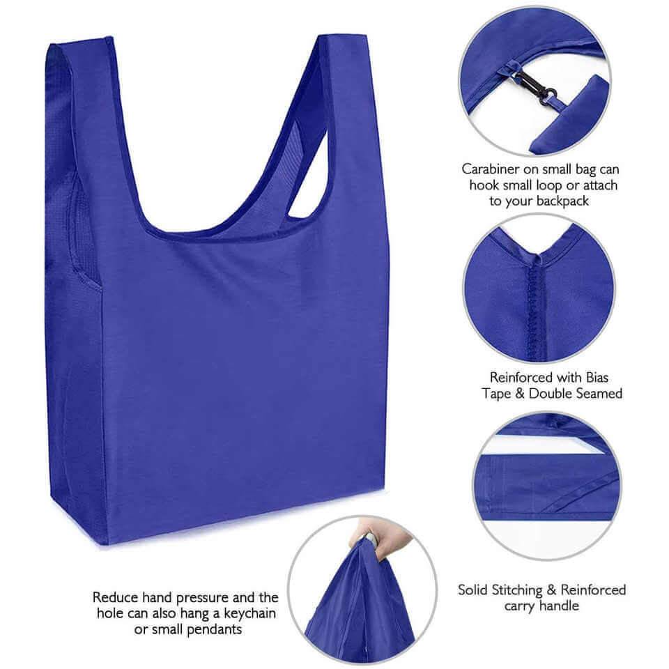 RPET Eco Friendly Reusable Grocery Bags Foldable Ripstop 210D Polyester Shopping Bags Collapsible Durable Shopping Tote Bags